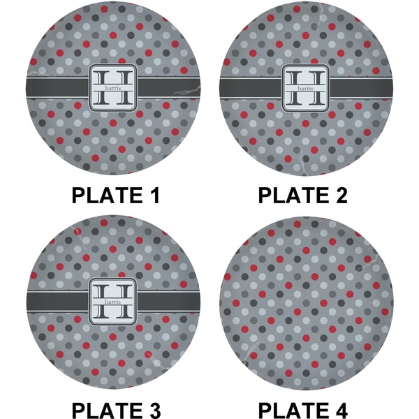Red & Gray Polka Dots Set of Lunch / Dinner Plates (Approval)