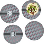 Red & Gray Polka Dots Set of 4 Glass Lunch / Dinner Plate 10" (Personalized)