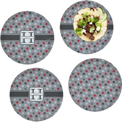 Red & Gray Polka Dots Set of 4 Glass Lunch / Dinner Plate 10" (Personalized)
