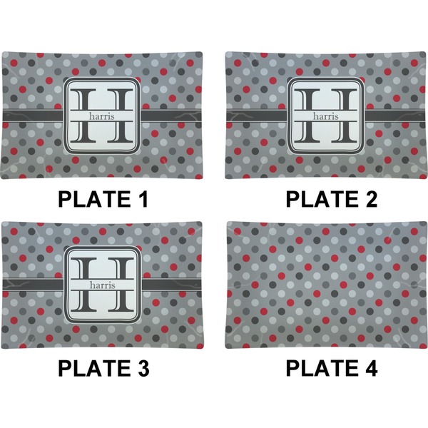 Red & Gray Polka Dots Set of Rectangular Dinner Plates (Approval)