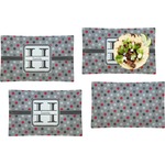 Red & Gray Polka Dots Set of 4 Glass Rectangular Lunch / Dinner Plate (Personalized)