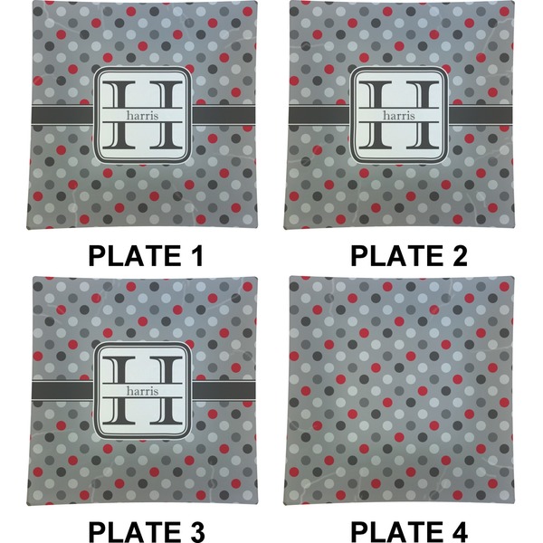 Red & Gray Polka Dots Set of Square Dinner Plates (Approval)