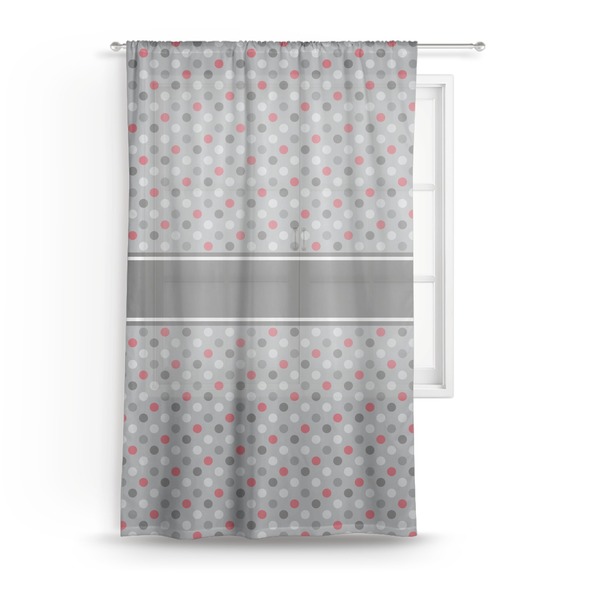 Custom Red & Gray Polka Dots Sheer Curtain - 50"x84"