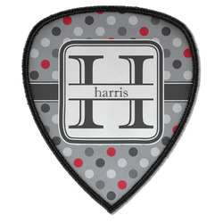 Red & Gray Polka Dots Iron on Shield Patch A w/ Name and Initial