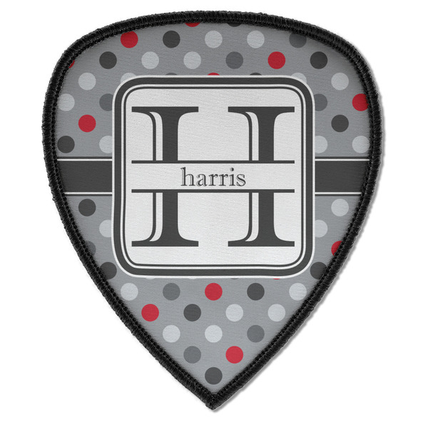 Custom Red & Gray Polka Dots Iron on Shield Patch A w/ Name and Initial
