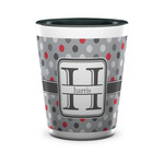 Red & Gray Polka Dots Ceramic Shot Glass - 1.5 oz - Two Tone - Set of 4 (Personalized)