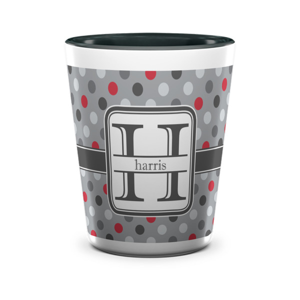 Red & Gray Polka Dots Shot Glass - Two Tone - FRONT