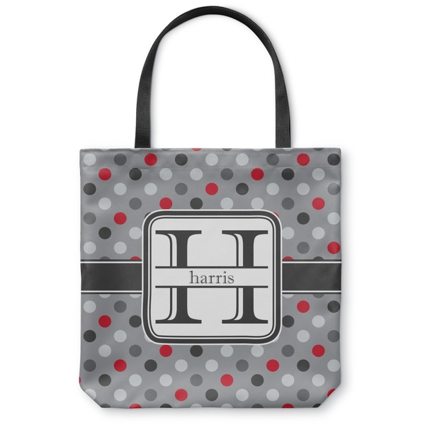 Custom Red & Gray Polka Dots Canvas Tote Bag - Small - 13"x13" (Personalized)