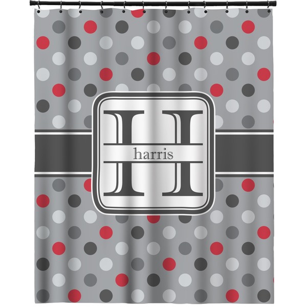 Custom Red & Gray Polka Dots Extra Long Shower Curtain - 70"x84" (Personalized)