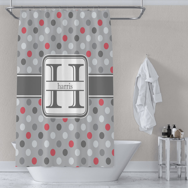 Red & Gray Polka Dots Shower Curtain Lifestyle