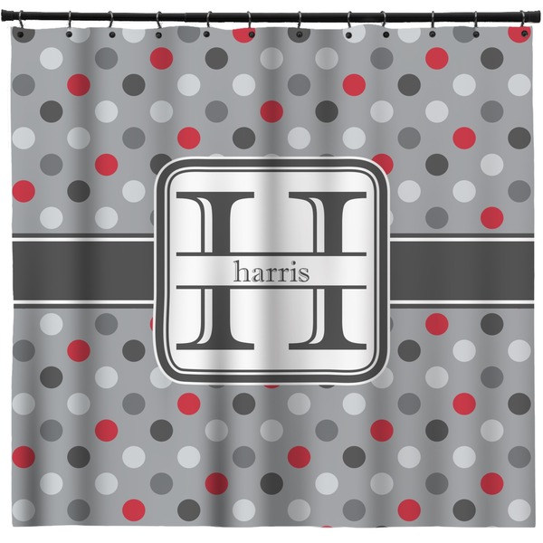 Custom Red & Gray Polka Dots Shower Curtain (Personalized)