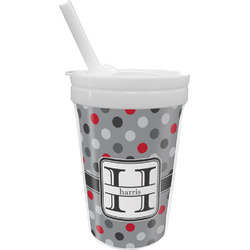 Red & Gray Polka Dots Sippy Cup with Straw (Personalized)