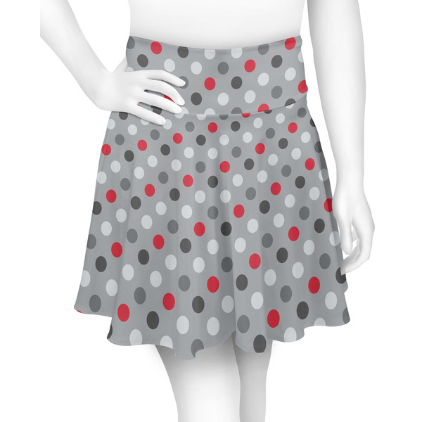 Custom Red & Gray Polka Dots Skater Skirt - Medium