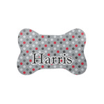 Red & Gray Polka Dots Bone Shaped Dog Food Mat (Small) (Personalized)