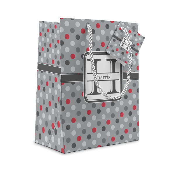 Custom Red & Gray Polka Dots Small Gift Bag (Personalized)
