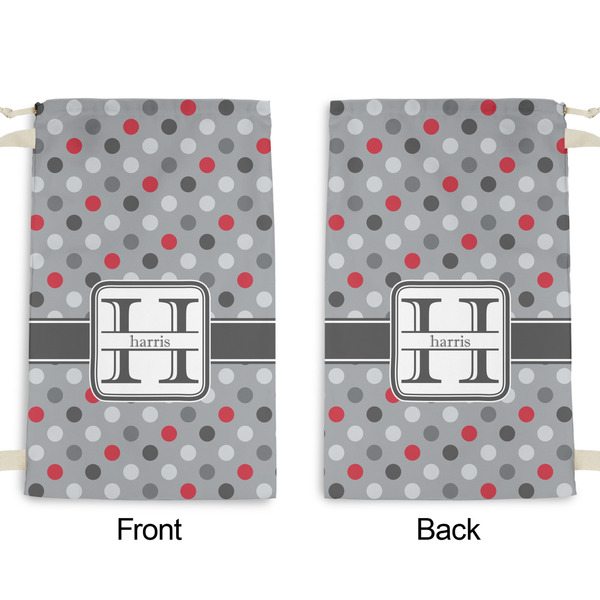Red & Gray Polka Dots Small Laundry Bag - Front & Back View