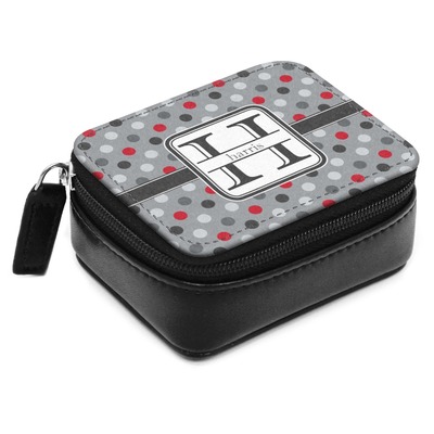 Red & Gray Polka Dots Small Leatherette Travel Pill Case (Personalized)