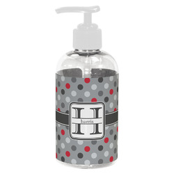 Red & Gray Polka Dots Plastic Soap / Lotion Dispenser (8 oz - Small - White) (Personalized)