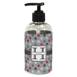 Red & Gray Polka Dots Plastic Soap / Lotion Dispenser (8 oz - Small - Black) (Personalized)