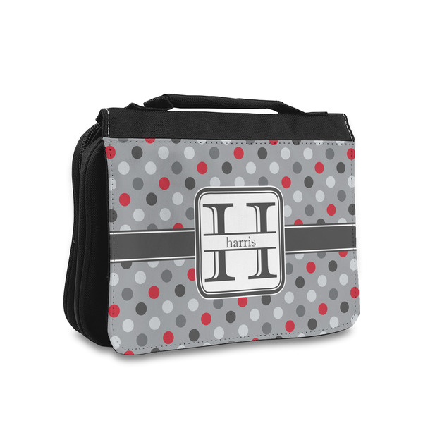 Custom Red & Gray Polka Dots Toiletry Bag - Small (Personalized)
