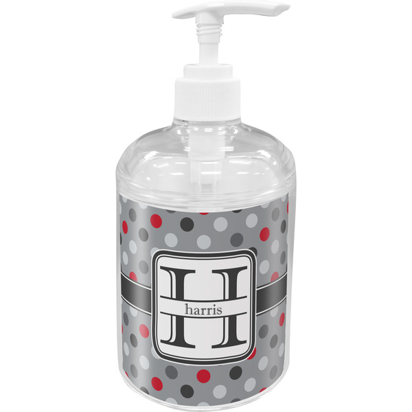 Custom Red & Gray Polka Dots Acrylic Soap & Lotion Bottle (Personalized)