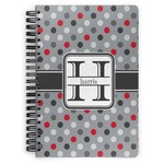 Red & Gray Polka Dots Spiral Notebook - 7x10 w/ Name and Initial
