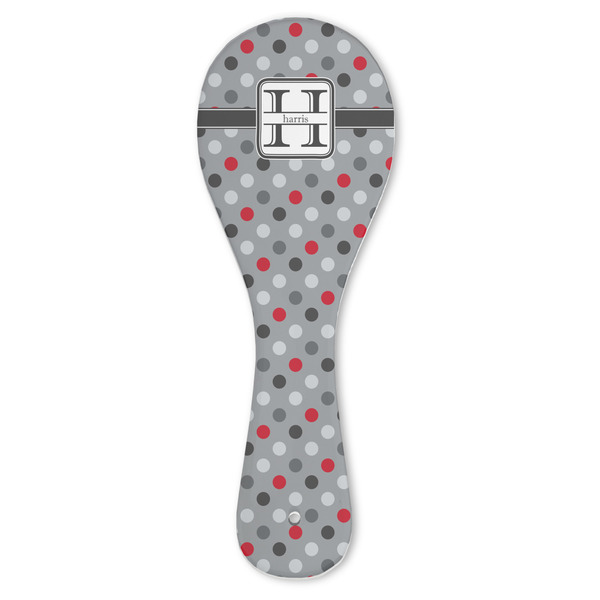 Custom Red & Gray Polka Dots Ceramic Spoon Rest (Personalized)