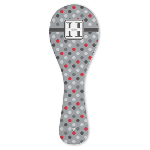 Custom Red & Gray Polka Dots Ceramic Spoon Rest (Personalized)