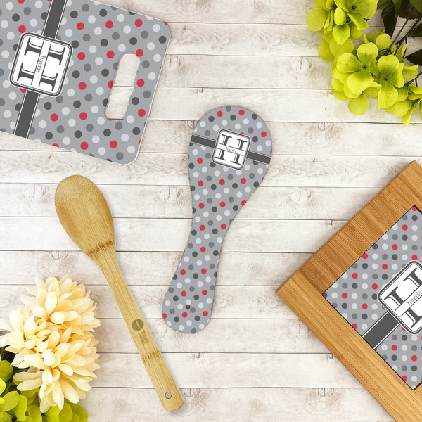 Red & Gray Polka Dots Spoon Rest Trivet - LIFESTYLE