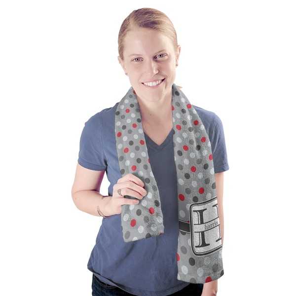 Red & Gray Polka Dots Sport Towel - Exercise use - Model