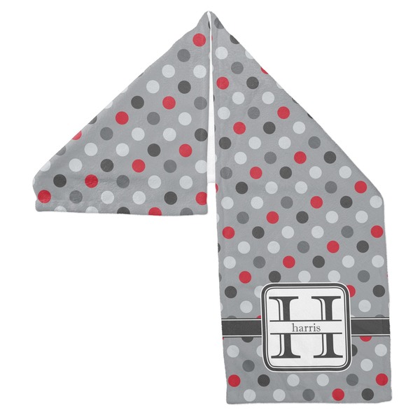 Red & Gray Polka Dots Sports Towel Folded - Both Sides Showing