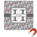 Red & Gray Polka Dots Square Car Magnet - 6" (Personalized)