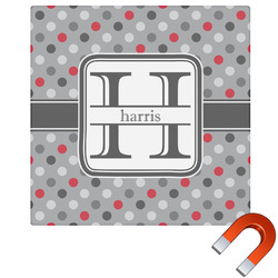 Red & Gray Polka Dots Square Car Magnet - 10" (Personalized)