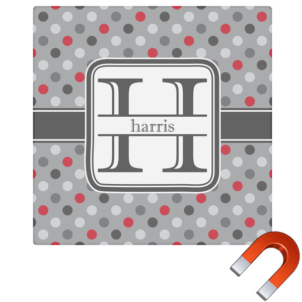 Custom Red & Gray Polka Dots Square Car Magnet - 10" (Personalized)