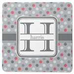 Red & Gray Polka Dots Square Rubber Backed Coaster (Personalized)