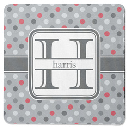 Red & Gray Polka Dots Square Rubber Backed Coaster (Personalized)