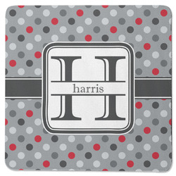 Red & Gray Polka Dots Square Rubber Backed Coaster (Personalized)