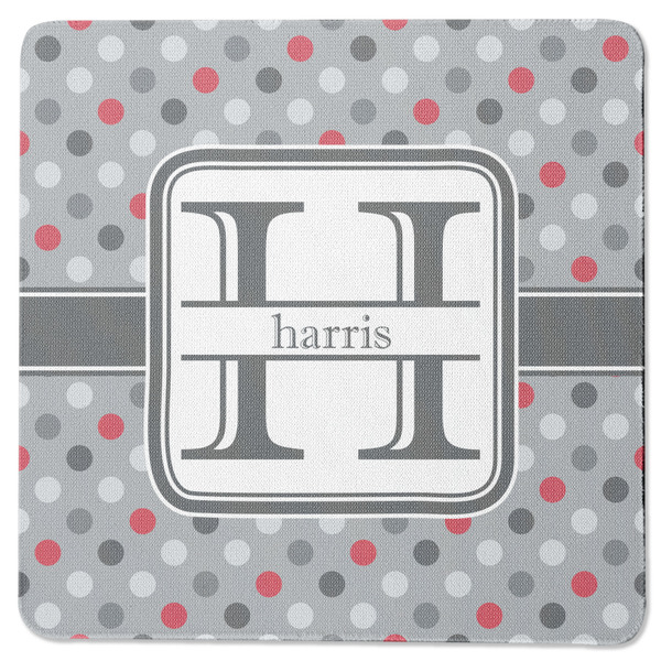 Custom Red & Gray Polka Dots Square Rubber Backed Coaster (Personalized)