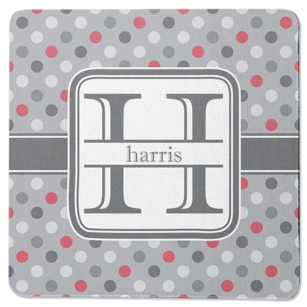 Red & Gray Polka Dots Square Coaster Rubber Back - Single
