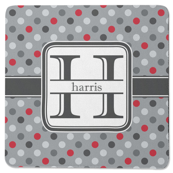 Red & Gray Polka Dots Square Coaster Rubber Back - Single