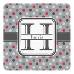Red & Gray Polka Dots Square Decal - XLarge (Personalized)