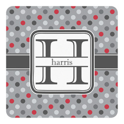 Red & Gray Polka Dots Square Decal (Personalized)