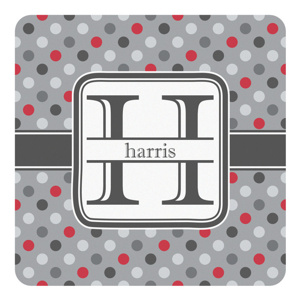Custom Red & Gray Polka Dots Square Decal - Large (Personalized)