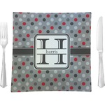 Red & Gray Polka Dots 9.5" Glass Square Lunch / Dinner Plate- Single or Set of 4 (Personalized)