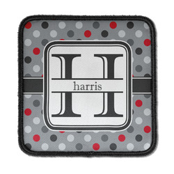 Red & Gray Polka Dots Iron On Square Patch w/ Name and Initial