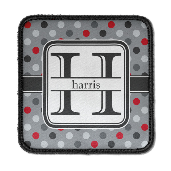 Custom Red & Gray Polka Dots Iron On Square Patch w/ Name and Initial