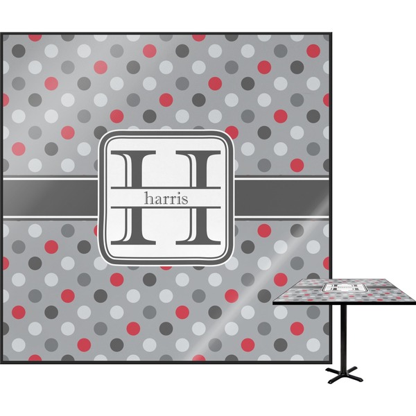 Custom Red & Gray Polka Dots Square Table Top - 24" (Personalized)