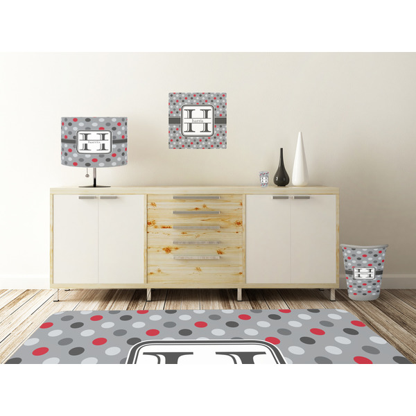 Red & Gray Polka Dots Square Wall Decal Wooden Desk