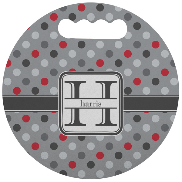 Custom Red & Gray Polka Dots Stadium Cushion (Round) (Personalized)