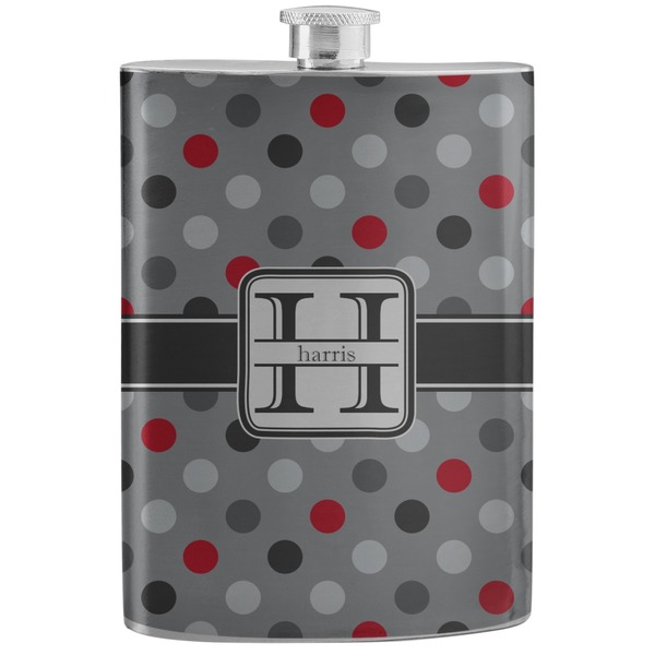 Custom Red & Gray Polka Dots Stainless Steel Flask (Personalized)